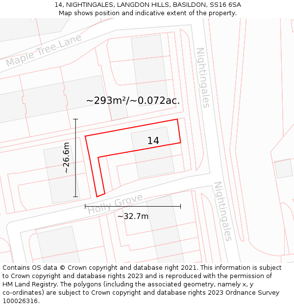 14, NIGHTINGALES, LANGDON HILLS, BASILDON, SS16 6SA: Plot and title map