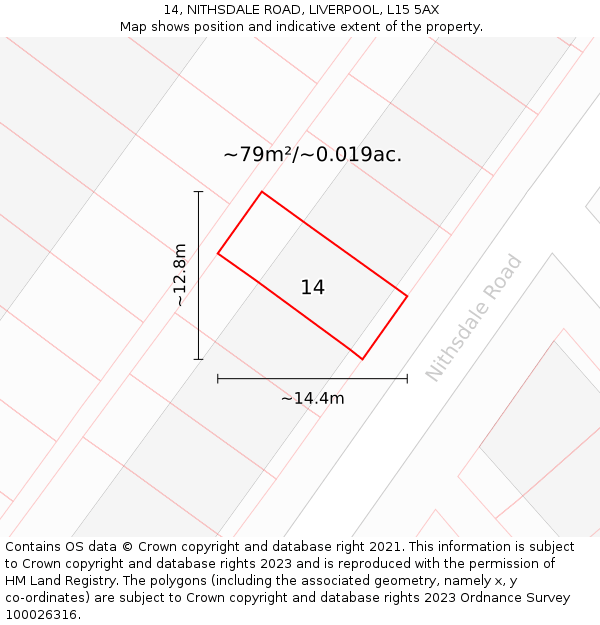 14, NITHSDALE ROAD, LIVERPOOL, L15 5AX: Plot and title map