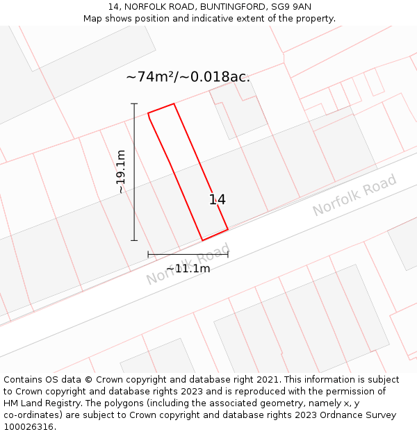 14, NORFOLK ROAD, BUNTINGFORD, SG9 9AN: Plot and title map