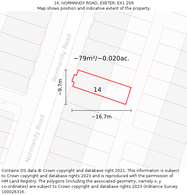 14, NORMANDY ROAD, EXETER, EX1 2SR: Plot and title map