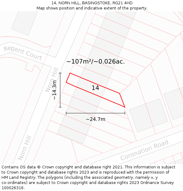 14, NORN HILL, BASINGSTOKE, RG21 4HD: Plot and title map