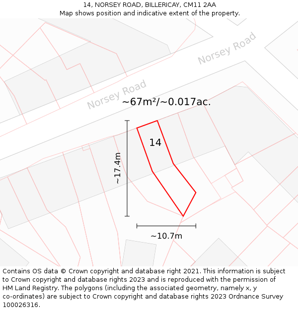 14, NORSEY ROAD, BILLERICAY, CM11 2AA: Plot and title map