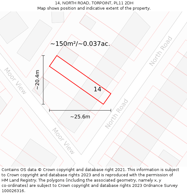 14, NORTH ROAD, TORPOINT, PL11 2DH: Plot and title map