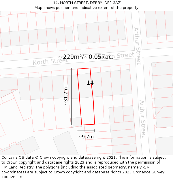 14, NORTH STREET, DERBY, DE1 3AZ: Plot and title map
