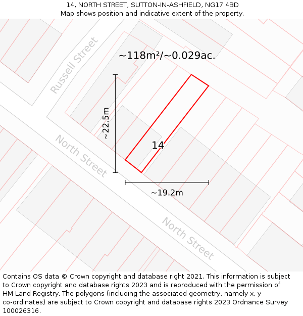 14, NORTH STREET, SUTTON-IN-ASHFIELD, NG17 4BD: Plot and title map