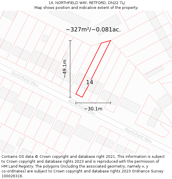 14, NORTHFIELD WAY, RETFORD, DN22 7LJ: Plot and title map