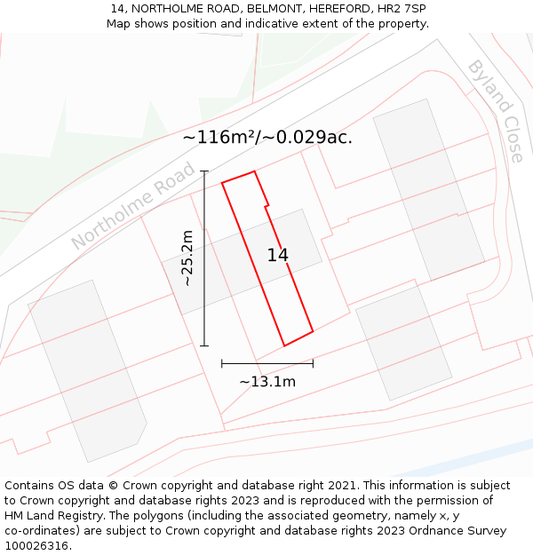 14, NORTHOLME ROAD, BELMONT, HEREFORD, HR2 7SP: Plot and title map