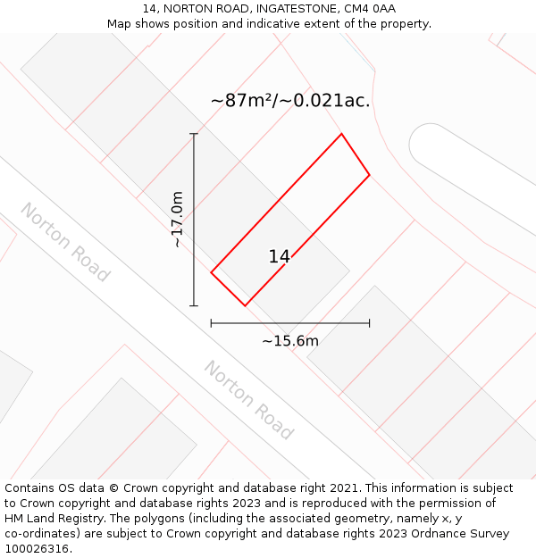 14, NORTON ROAD, INGATESTONE, CM4 0AA: Plot and title map