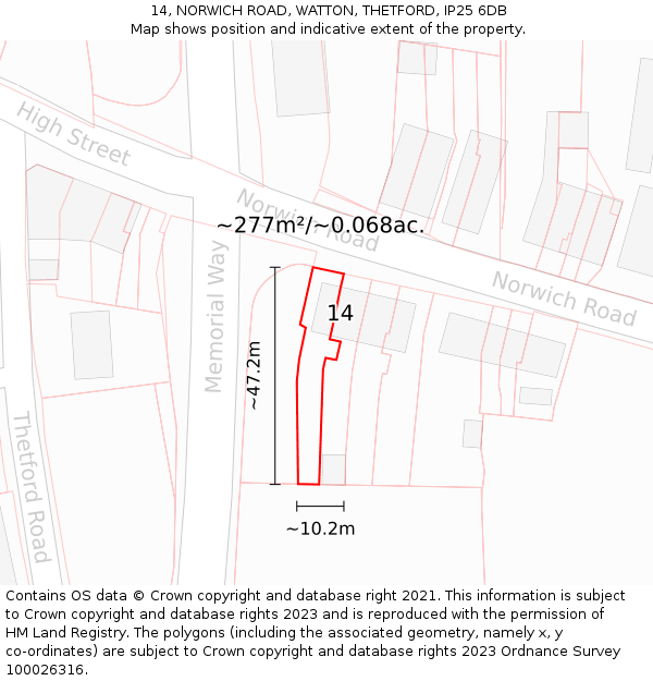 14, NORWICH ROAD, WATTON, THETFORD, IP25 6DB: Plot and title map