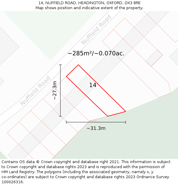 14, NUFFIELD ROAD, HEADINGTON, OXFORD, OX3 8RE: Plot and title map