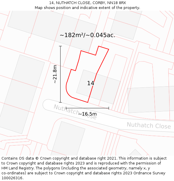14, NUTHATCH CLOSE, CORBY, NN18 8RX: Plot and title map