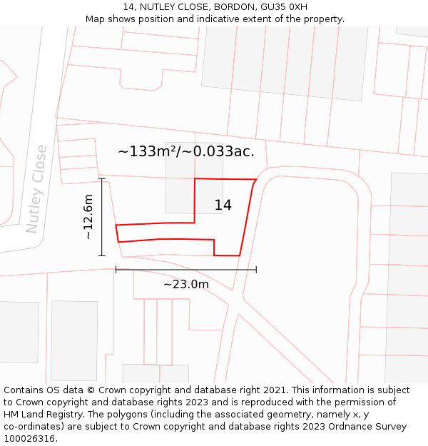 14, NUTLEY CLOSE, BORDON, GU35 0XH: Plot and title map