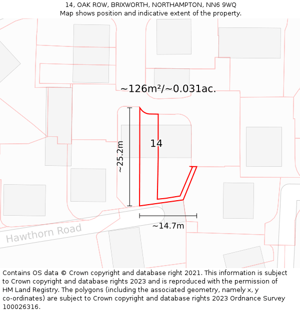 14, OAK ROW, BRIXWORTH, NORTHAMPTON, NN6 9WQ: Plot and title map