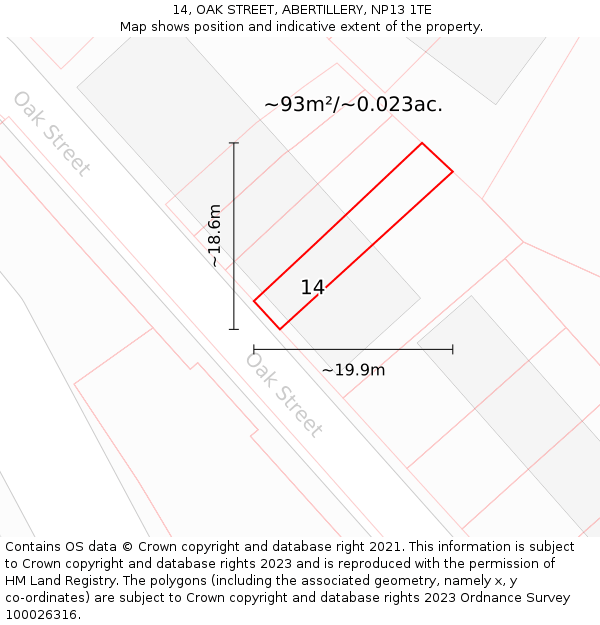 14, OAK STREET, ABERTILLERY, NP13 1TE: Plot and title map