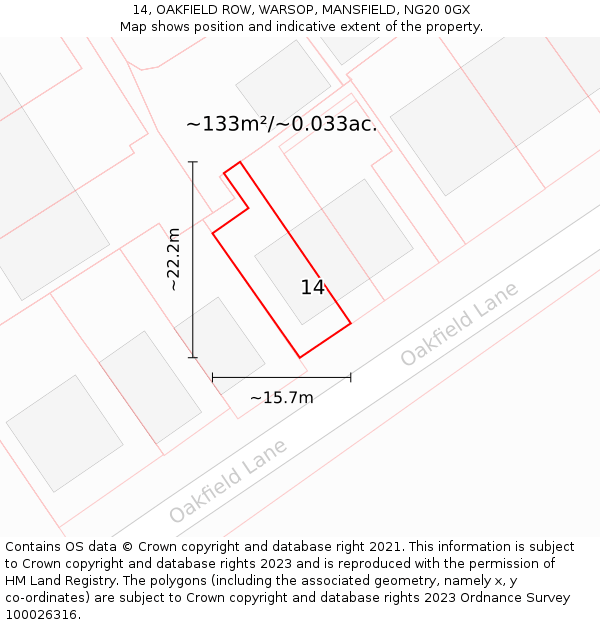 14, OAKFIELD ROW, WARSOP, MANSFIELD, NG20 0GX: Plot and title map