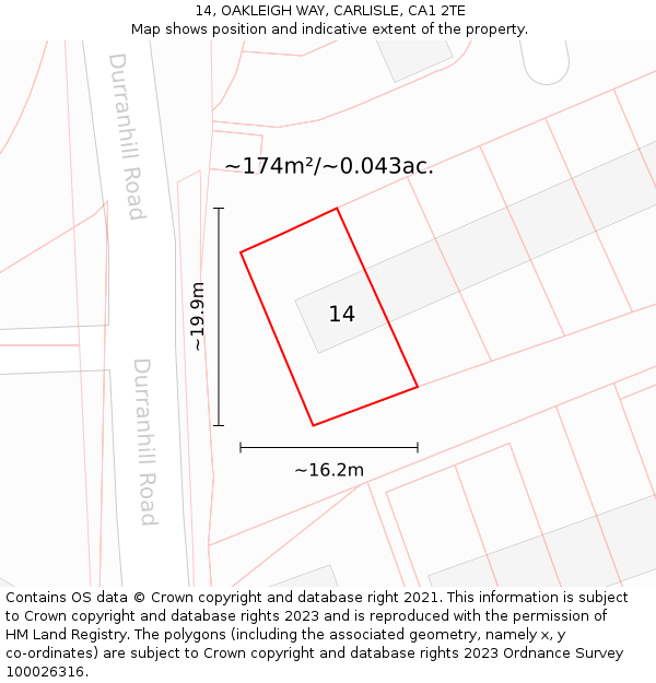 14, OAKLEIGH WAY, CARLISLE, CA1 2TE: Plot and title map
