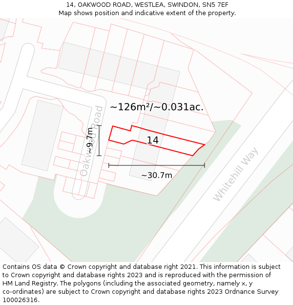 14, OAKWOOD ROAD, WESTLEA, SWINDON, SN5 7EF: Plot and title map