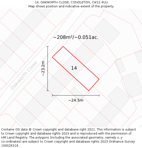 14, OAKWORTH CLOSE, CONGLETON, CW12 4UU: Plot and title map