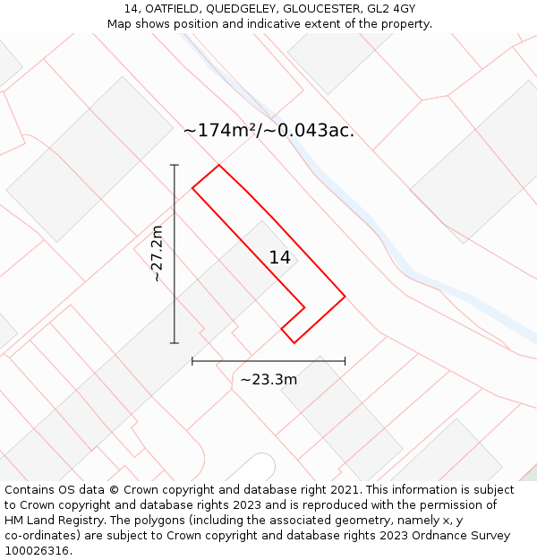 14, OATFIELD, QUEDGELEY, GLOUCESTER, GL2 4GY: Plot and title map