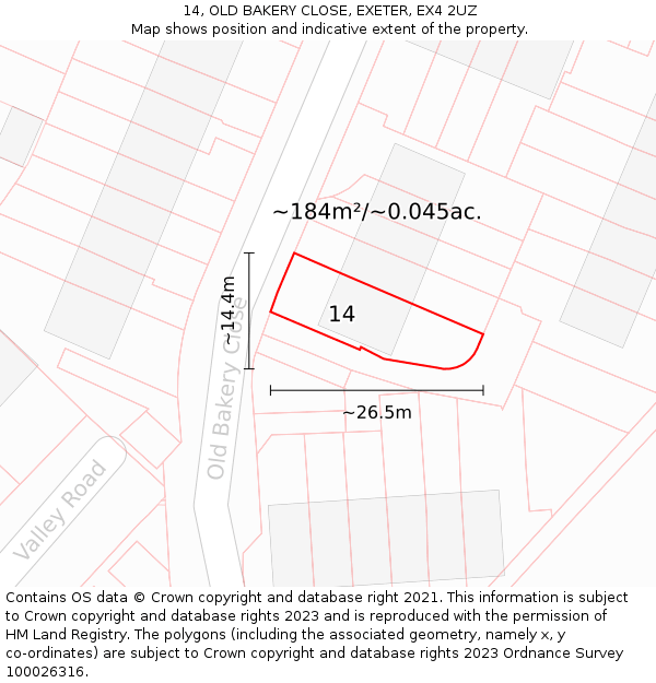 14, OLD BAKERY CLOSE, EXETER, EX4 2UZ: Plot and title map
