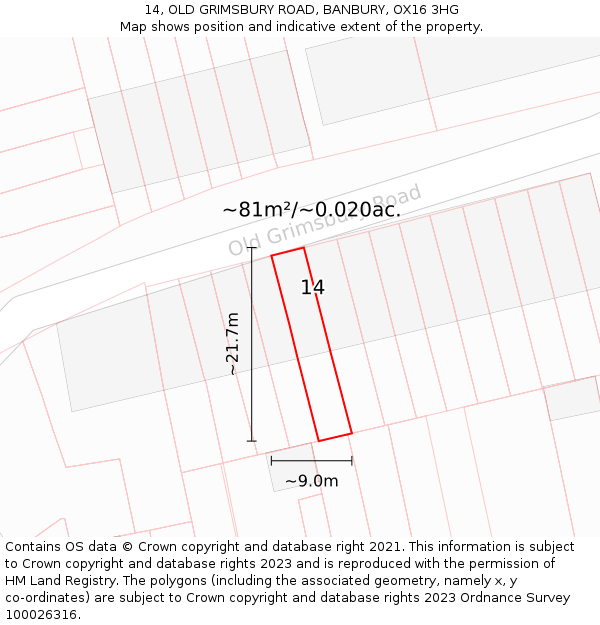 14, OLD GRIMSBURY ROAD, BANBURY, OX16 3HG: Plot and title map