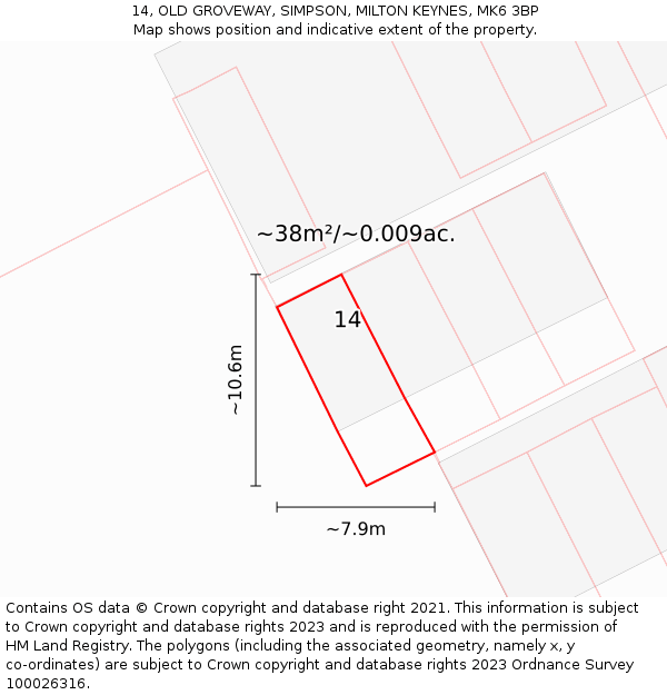 14, OLD GROVEWAY, SIMPSON, MILTON KEYNES, MK6 3BP: Plot and title map