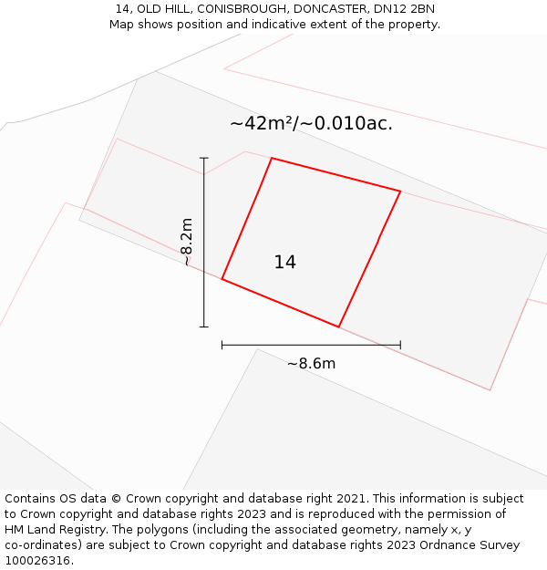 14, OLD HILL, CONISBROUGH, DONCASTER, DN12 2BN: Plot and title map