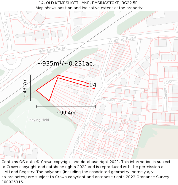14, OLD KEMPSHOTT LANE, BASINGSTOKE, RG22 5EL: Plot and title map