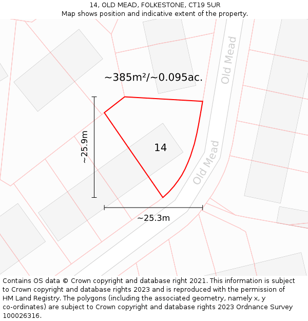 14, OLD MEAD, FOLKESTONE, CT19 5UR: Plot and title map