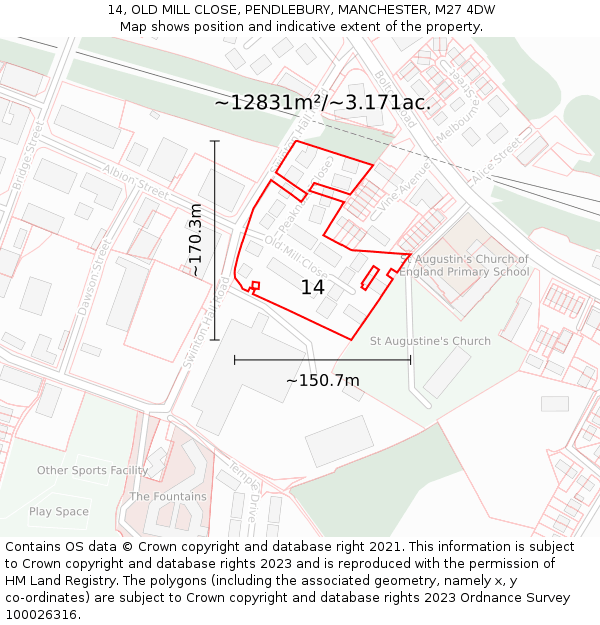 14, OLD MILL CLOSE, PENDLEBURY, MANCHESTER, M27 4DW: Plot and title map