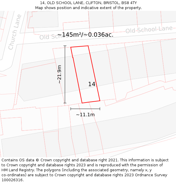 14, OLD SCHOOL LANE, CLIFTON, BRISTOL, BS8 4TY: Plot and title map