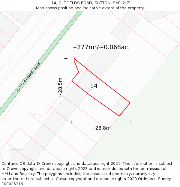14, OLDFIELDS ROAD, SUTTON, SM1 2LZ: Plot and title map