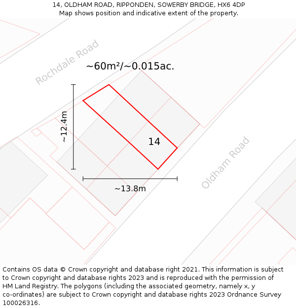 14, OLDHAM ROAD, RIPPONDEN, SOWERBY BRIDGE, HX6 4DP: Plot and title map