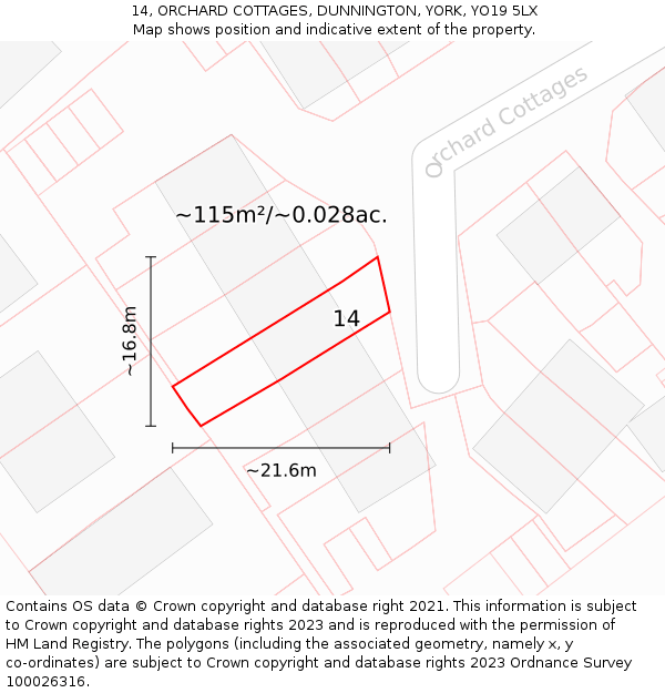 14, ORCHARD COTTAGES, DUNNINGTON, YORK, YO19 5LX: Plot and title map