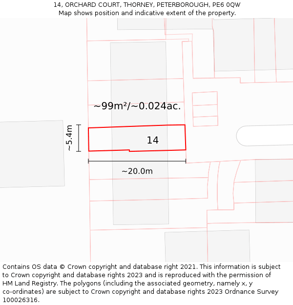 14, ORCHARD COURT, THORNEY, PETERBOROUGH, PE6 0QW: Plot and title map