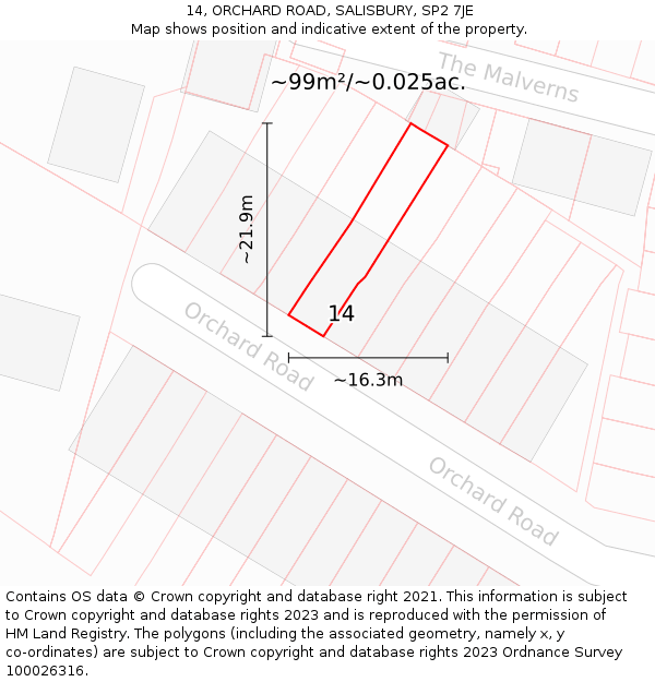 14, ORCHARD ROAD, SALISBURY, SP2 7JE: Plot and title map