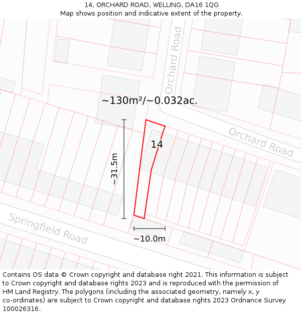 14, ORCHARD ROAD, WELLING, DA16 1QG: Plot and title map