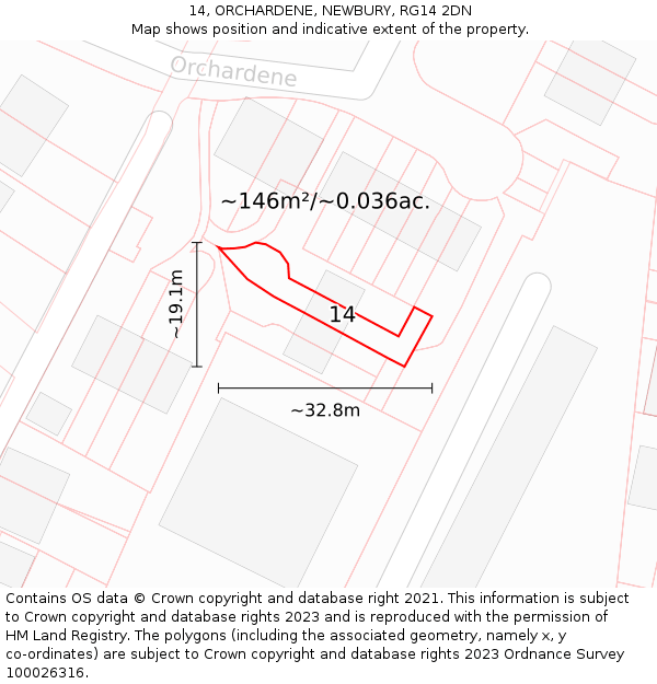 14, ORCHARDENE, NEWBURY, RG14 2DN: Plot and title map