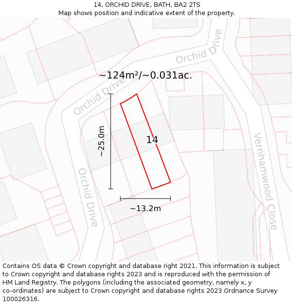 14, ORCHID DRIVE, BATH, BA2 2TS: Plot and title map