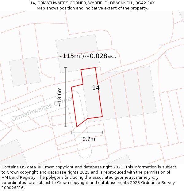 14, ORMATHWAITES CORNER, WARFIELD, BRACKNELL, RG42 3XX: Plot and title map