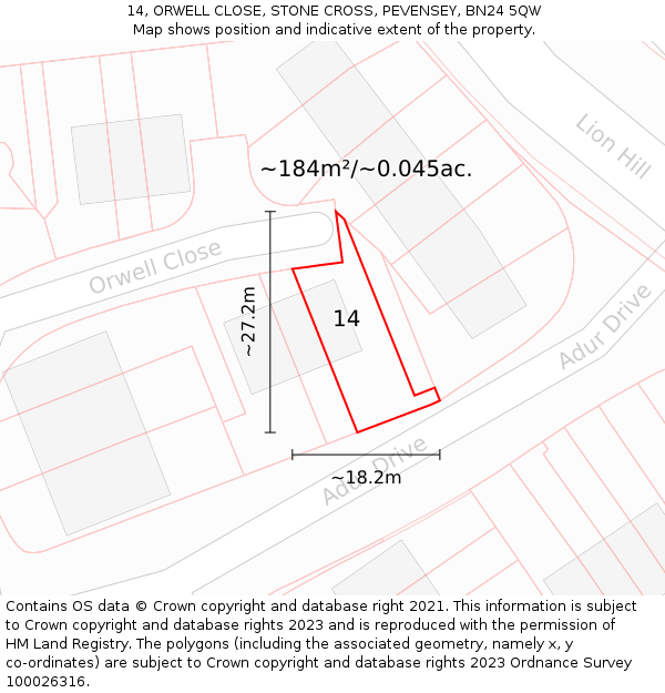 14, ORWELL CLOSE, STONE CROSS, PEVENSEY, BN24 5QW: Plot and title map