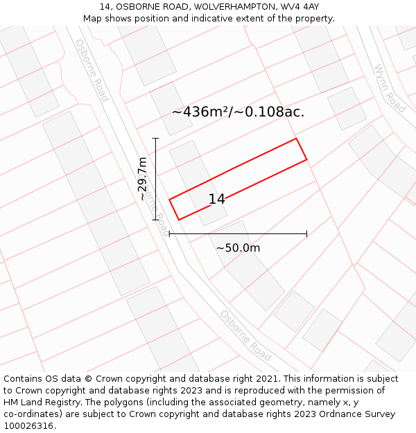 14, OSBORNE ROAD, WOLVERHAMPTON, WV4 4AY: Plot and title map