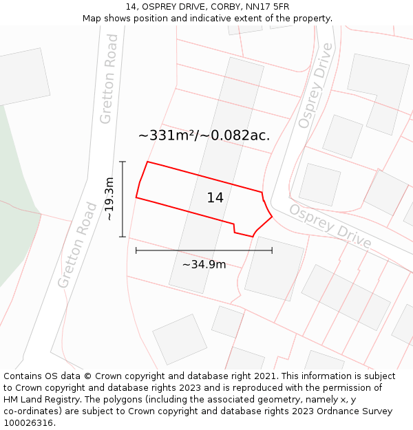 14, OSPREY DRIVE, CORBY, NN17 5FR: Plot and title map