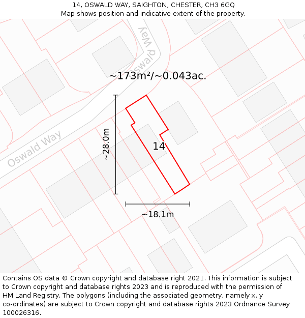 14, OSWALD WAY, SAIGHTON, CHESTER, CH3 6GQ: Plot and title map