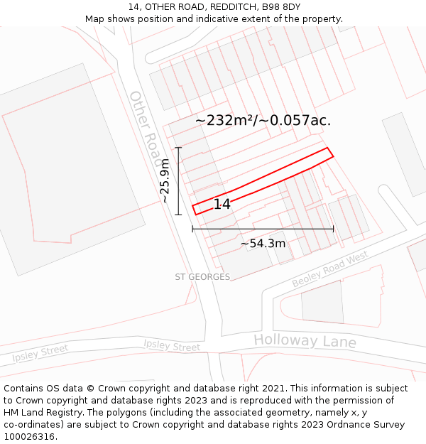 14, OTHER ROAD, REDDITCH, B98 8DY: Plot and title map