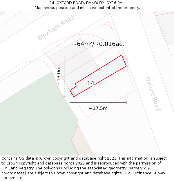 14, OXFORD ROAD, BANBURY, OX16 9AH: Plot and title map