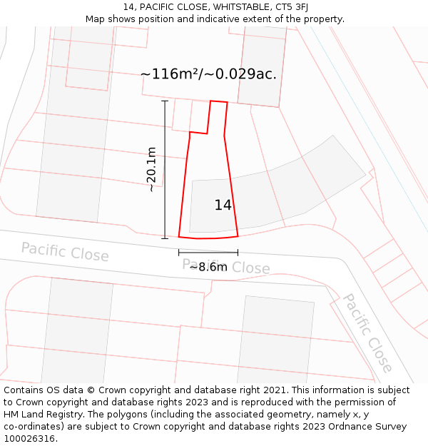 14, PACIFIC CLOSE, WHITSTABLE, CT5 3FJ: Plot and title map