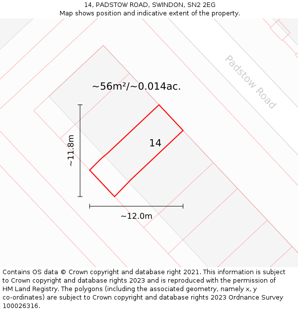 14, PADSTOW ROAD, SWINDON, SN2 2EG: Plot and title map