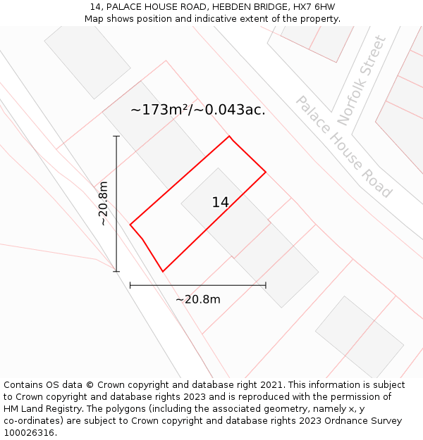 14, PALACE HOUSE ROAD, HEBDEN BRIDGE, HX7 6HW: Plot and title map