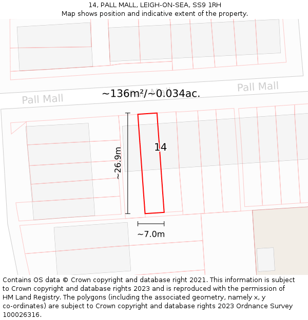 14, PALL MALL, LEIGH-ON-SEA, SS9 1RH: Plot and title map